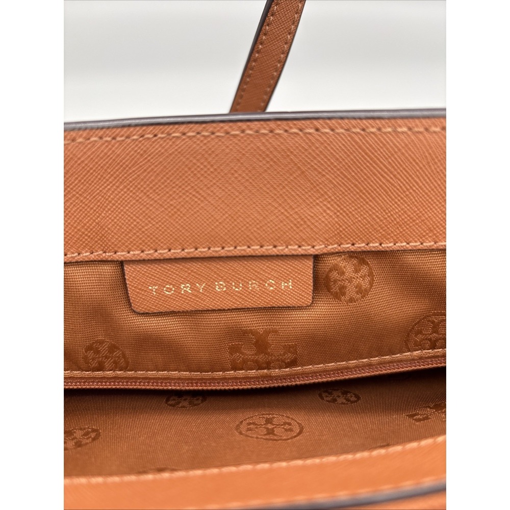 Tory Burch York Gold Buckle Saffiano Tan Leather Tote Brown Lg Carryall‎ HYS001 - Picture 9 of 16
